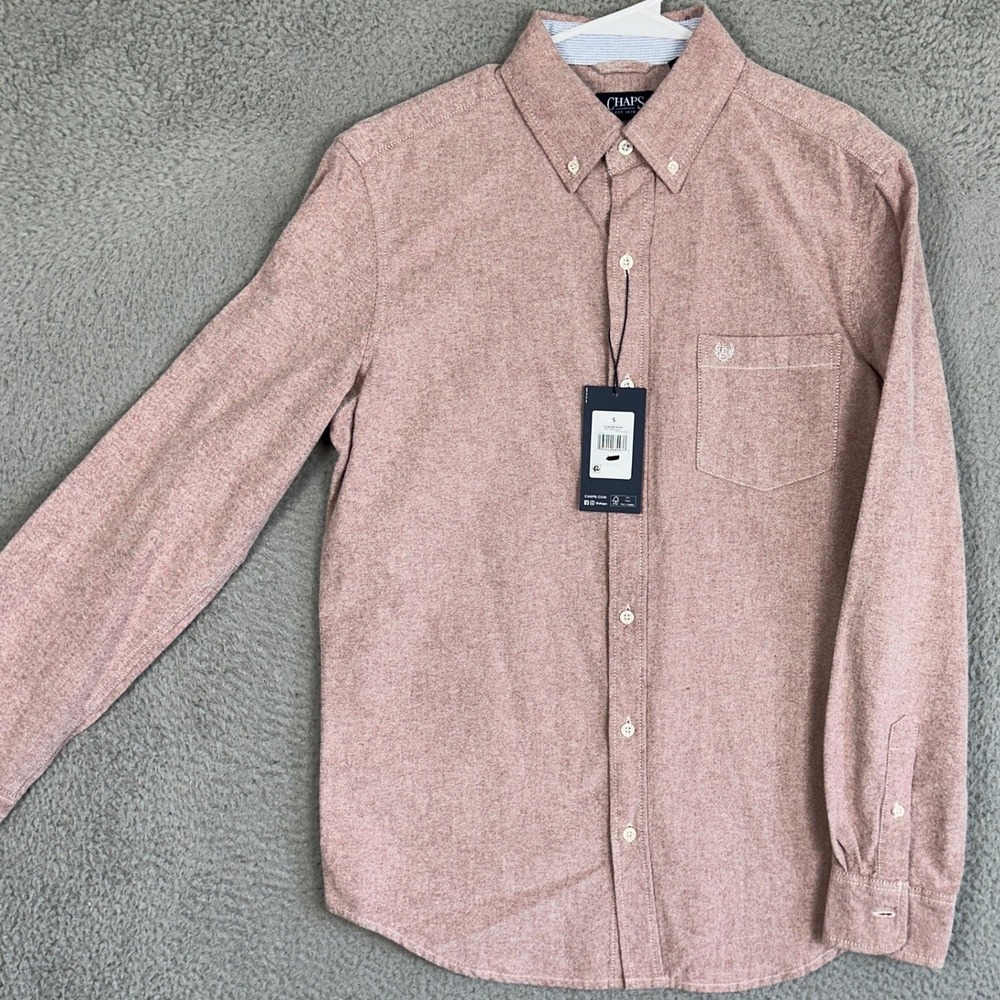 NEW Chaps Shirt Mens Small Deep Mahogany Red Button Down Long Sleeve Casual Logo